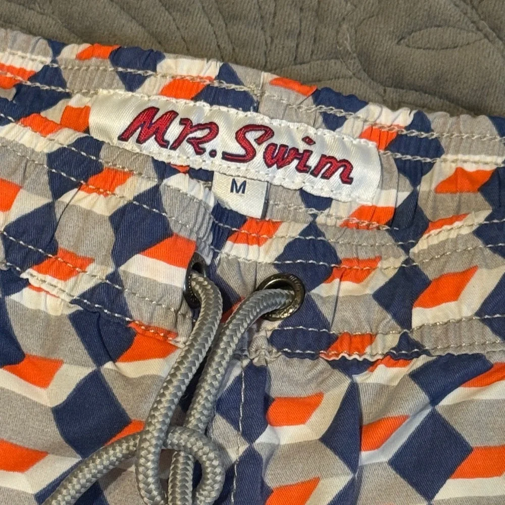 Mr.Swim Blue and Orange Geometric Swim Shorts